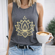 A Stylish a Sacred Lotus Women's Color Cotton Tank Top in Gray