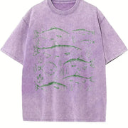 Fish 90s Tattoo Fishing Vintage Washed T-Shirt in Purple