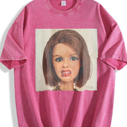 Shocked Brunette Glam Doll Vintage Washed T-Shirt in Red