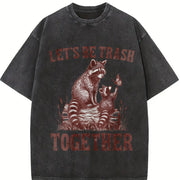 Let's Be Trash Together Retro Raccoon 90s Vintage Washed T-Shirt in Black