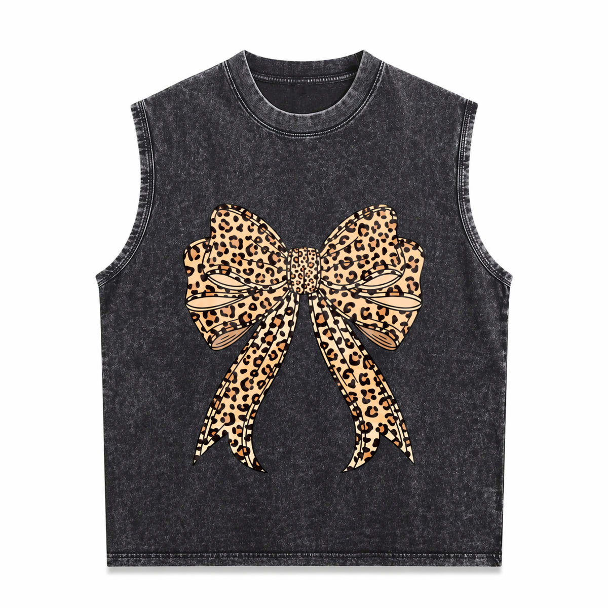 Coquette Bow Leopard for Girly Vintage Washed Tank Top in Black