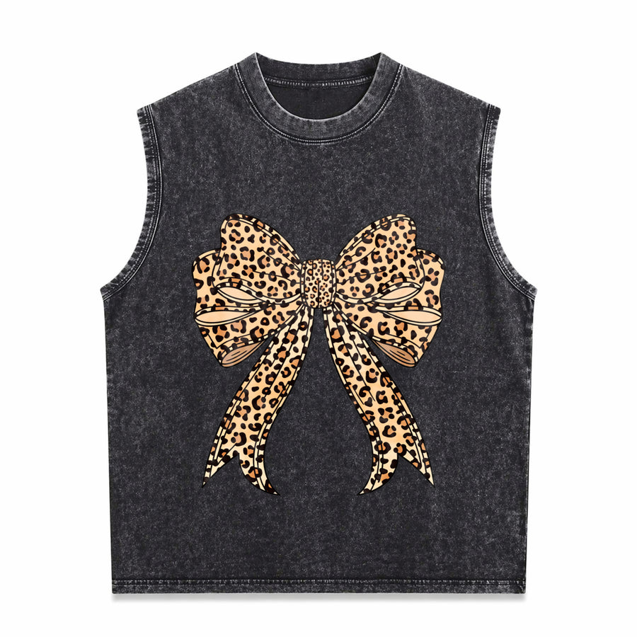Coquette Bow Leopard for Girly Vintage Washed Tank Top in Black