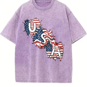 USA Map Flag Vintage Washed T-Shirt in Purple