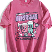 Retro Powered by Antidepressants Vintage Washed T-Shirt in Red