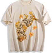 Couples Tiger Star Embellishment Hem Detail Artistic vintage washed oversized T-shirt in Beige