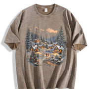 Christmas Winter Village Vintage Washed T-Shirt in Brown
