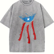 Puerto Rico Flag Deer Vintage Washed T-Shirt in Gray