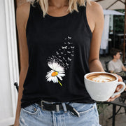 Daisy Dragonfly Flight Crew-neck Sleeveless Vest Outdoor Women's Color Cotton Tank Top in Black