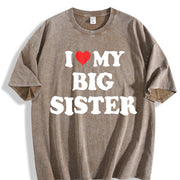 Heart I Love My Big Sister vintage washed oversized T-shirt in Brown
