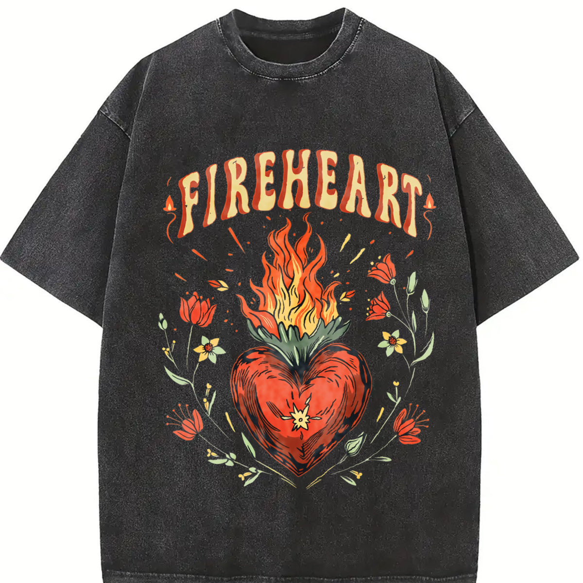 Fire-heart to Whatever End Vintage Washed T-Shirt in Black