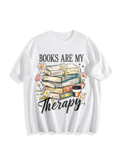Retro Floral Book Lover Cotton T-Shirt in White