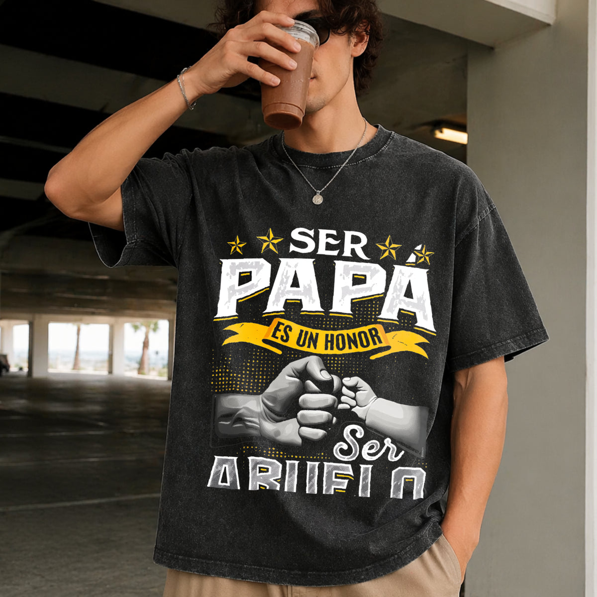 Grandpa for Grandfather Vintage Washed T-Shirt in Black