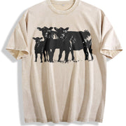 Cute Cow for Farmers Animal Lover Western Country Cow Vintage Washed T-Shirt in Beige