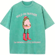 Hold On Partner I'm Growing A Little Buckaroo Cowboy Baby vintage washed oversized T-shirt in Blue