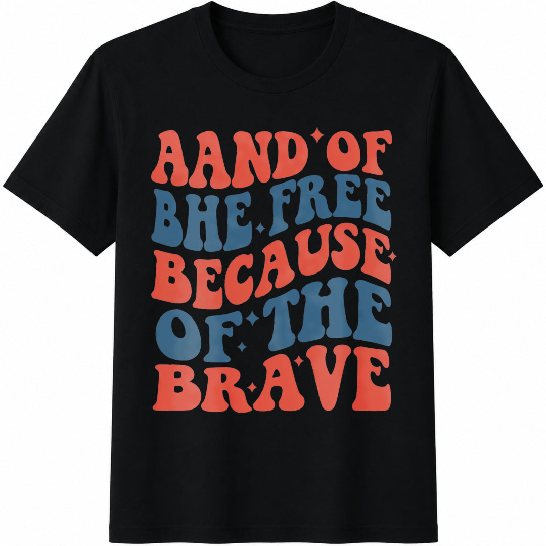 Land of the Free Because of the Brave Cotton T-Shirt in Black