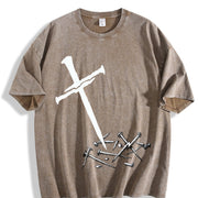 Grunge Vibes for the Urban Explorer: Inverted Cross On Vintage Washed T-Shirt in Brown