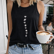 Floral Spine Women's Color Cotton Tank Top in Black