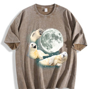 Three Baby Seal Retro Sea Dog Moon Vintage Washed T-Shirt in Brown