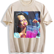 Glam Doll with a Purple Drink Vintage Washed T-Shirt in Beige