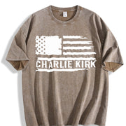 American Patriot Charlie Kirk Memorial Vintage Washed T-Shirt in Brown