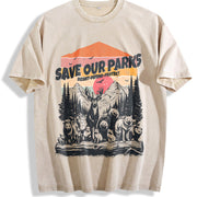 Retro Save Our National Parks 90s Vintage Washed T-Shirt in Beige