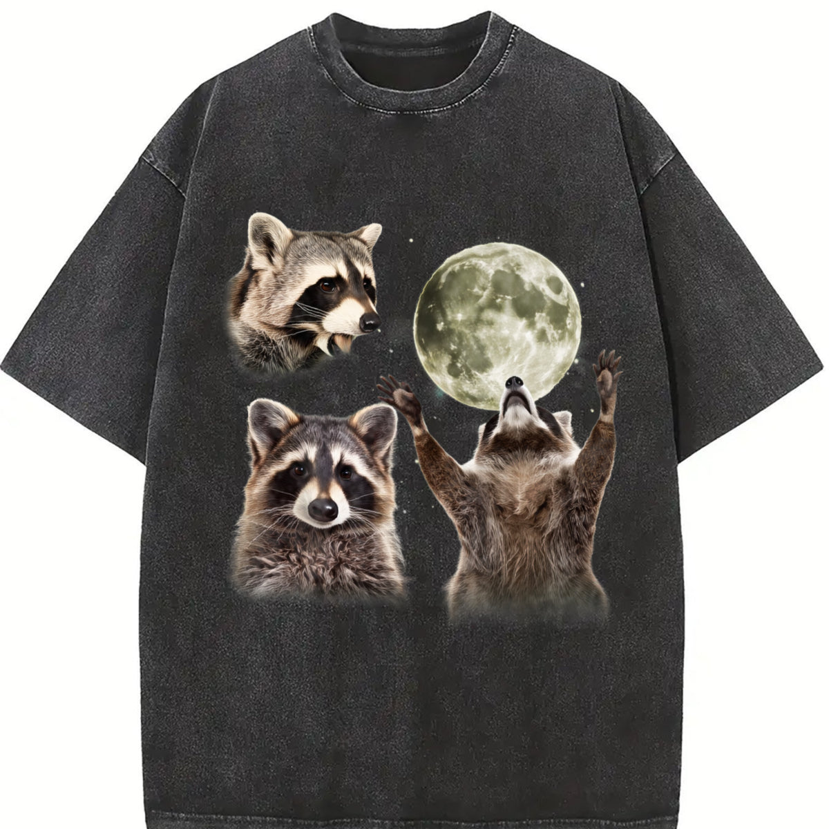 Three Raccoons 90s Vintage Washed T-Shirt in Black
