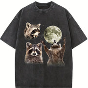 Three Raccoons 90s Vintage Washed T-Shirt in Black