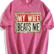 My Wife Beats Me American Flag Husband and Wife Vintage Washed T-Shirt in Red