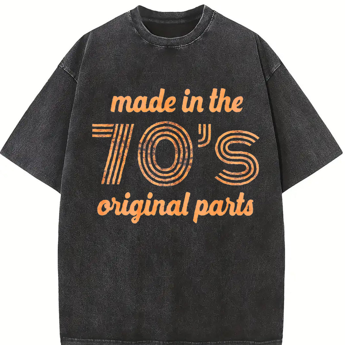 Made in the 70s Original Parts Age Birthday Decade Classic Vintage Washed T-Shirt in Black