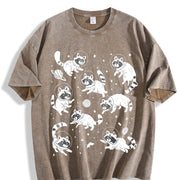 Retro Raccoon in Space 90s Vintage Washed T-Shirt in Brown