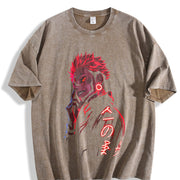 Ryomen Sukuna Jujutsu Kaisen Heavy Neon Red Anime vintage washed oversized T-shirt in Brown