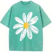 Daisy Retro Floral Cute vintage washed oversized T-shirt in Blue