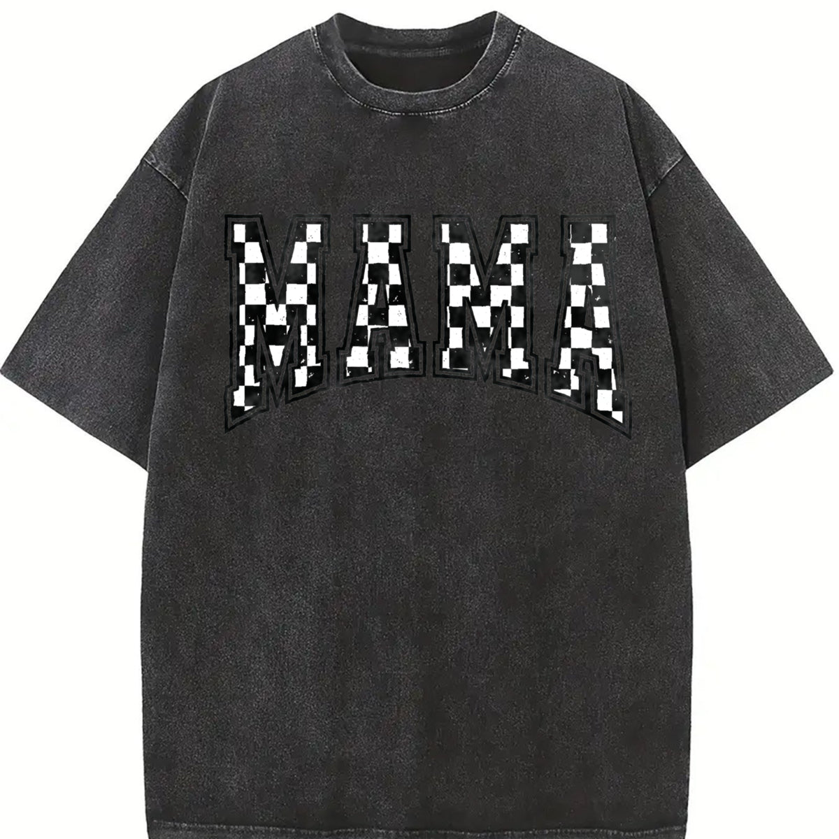 Checkered Mama for Mom Vintage Washed T-Shirt in Black