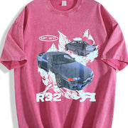 R32 Car Art Gothic Grunge Y2k Emo Scene Amity Affliction Vintage Washed T-Shirt in Red