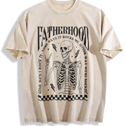 Fatherhood Dad Skeleton Dad First Time Dad Retro Fathers Vintage Washed T-Shirt in Beige