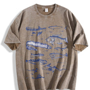 Fish Tattoo Retro Fisher Vintage Washed T-Shirt in Brown