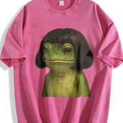 Bob Haircut Frog Meme vintage washed oversized T-shirt in Red