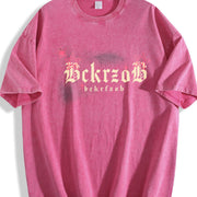 Dark Grey Gothic Lettering Front Vintage Washed T-Shirt in Red