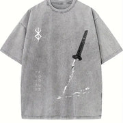 Berserk – Guts Anime Cozy Fit for Any Season vintage washed oversized T-shirt in Gray