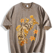 Couples Tiger Star Embellishment Hem Detail Artistic vintage washed oversized T-shirt in Brown