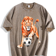 Lion Soccer Vintage Washed T-Shirt in Brown