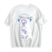 Y2K Headphones Cat Cotton T-Shirt in White