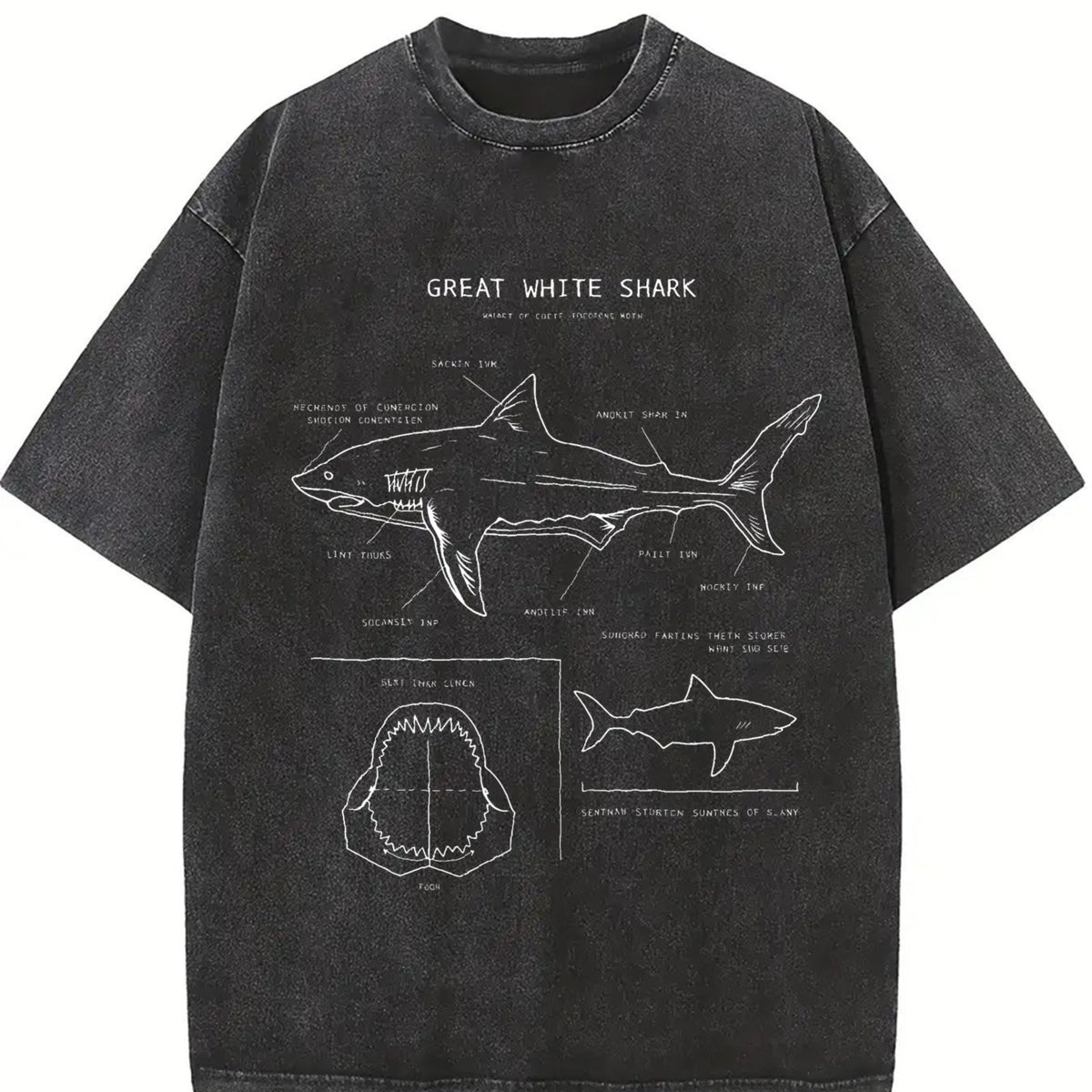 A Great White Shark Vintage Washed T-Shirt in Black