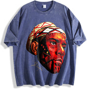 Alex Pereira Poatan Painted Face Portrait MMA vintage washed oversized T-shirt in Blue