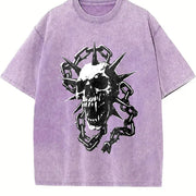 Spiked Skull Chains Vintage Washed T-Shirt in Purple