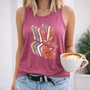 Colorful Abstract Hand Regular Women's Color Cotton Tank Top in Red