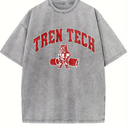 Tren Tech Muscular Bulldog Weightlifting Tank Vintage Washed T-Shirt in Gray