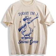 Retro Goose Today I'm a Serious Goose Vintage Washed T-Shirt in Beige