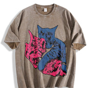 Cat Tv Girl Cat Album Cover Tv Girl vintage washed oversized T-shirt in Brown