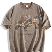 Slow Motion Turtle - Retro and Womenmen gifts vintage washed oversized T-shirt in Brown